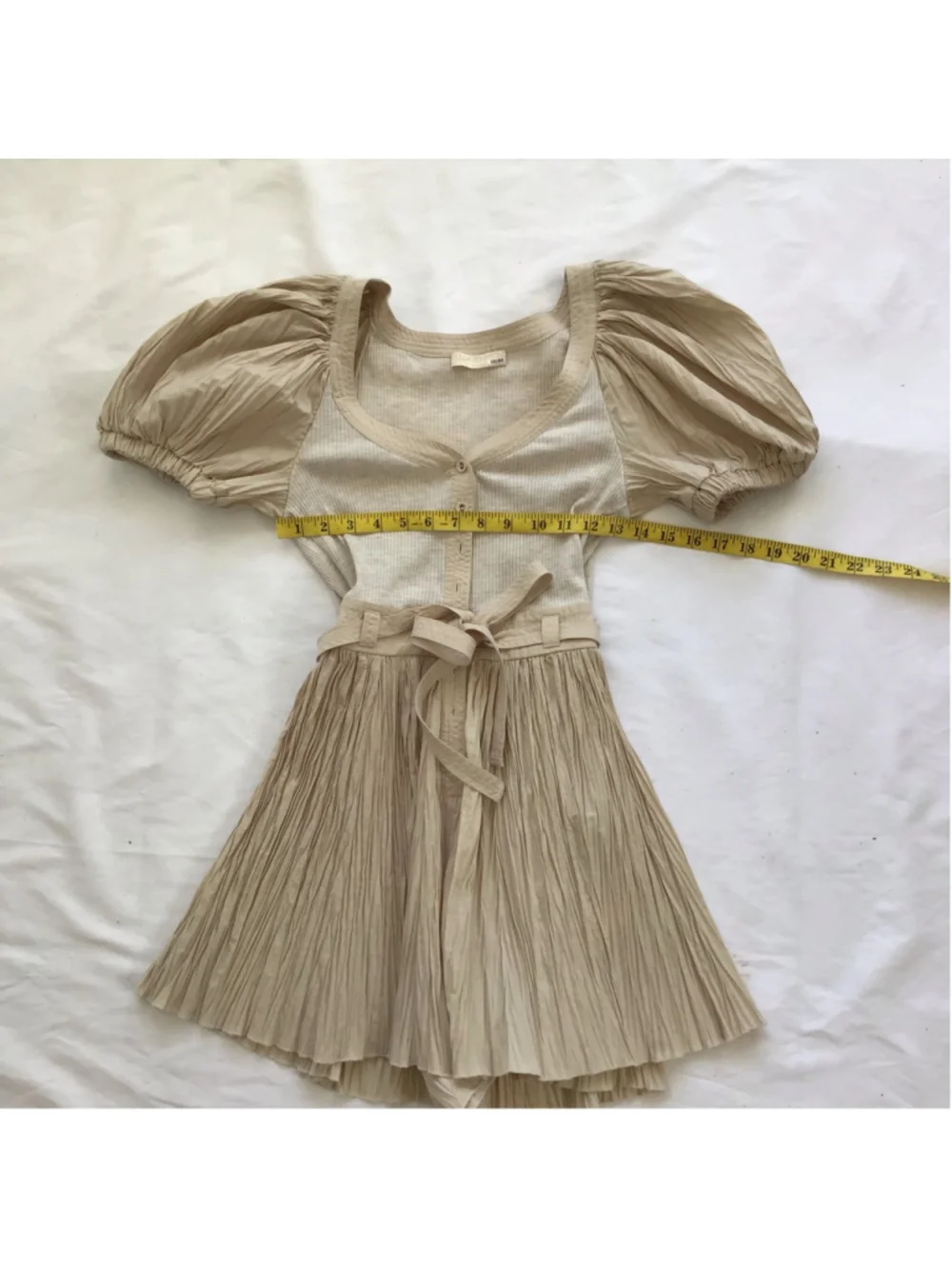 Ulla Johnson Women Elegant Beige Pleated Romper with Puff Sleeves Size 4 - Picture 11 of 15